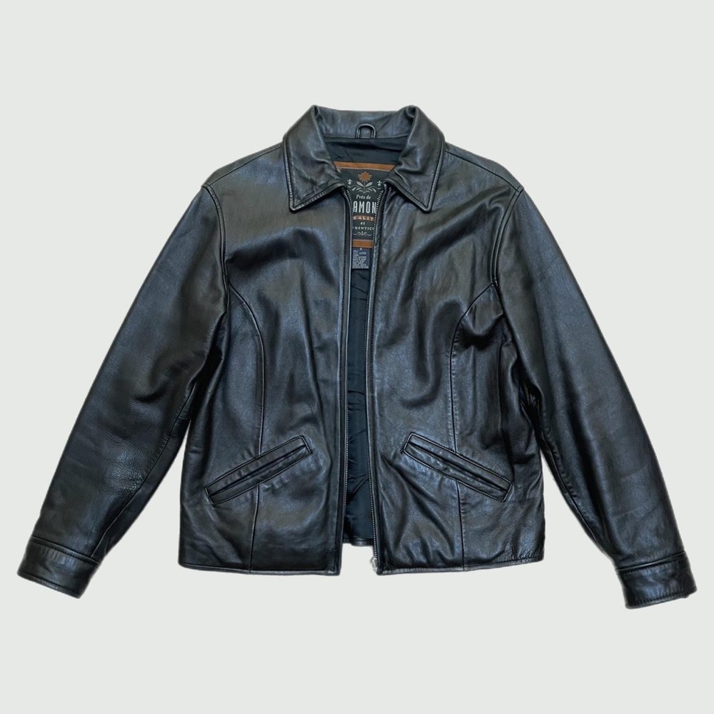 Vintage Black Leather Bomber Jacket Pres De Chamonix - Picture 2 of 5